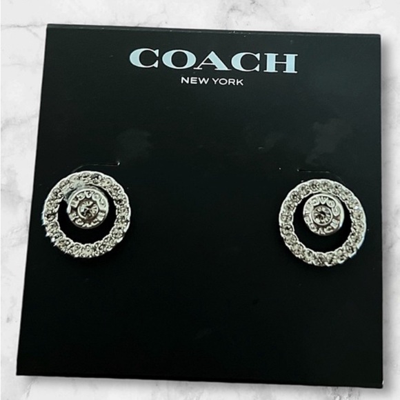 COACH CIRCLE HALO STUD EARRINGS CZ SilverTone PLATED NWT Retail: $95 - Picture 1 of 9